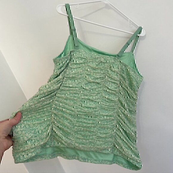 NEW NWT TORRID 1 Plus Size Stretch Mesh Cropped Shirred Cami Mint Green Floral - Picture 12 of 12